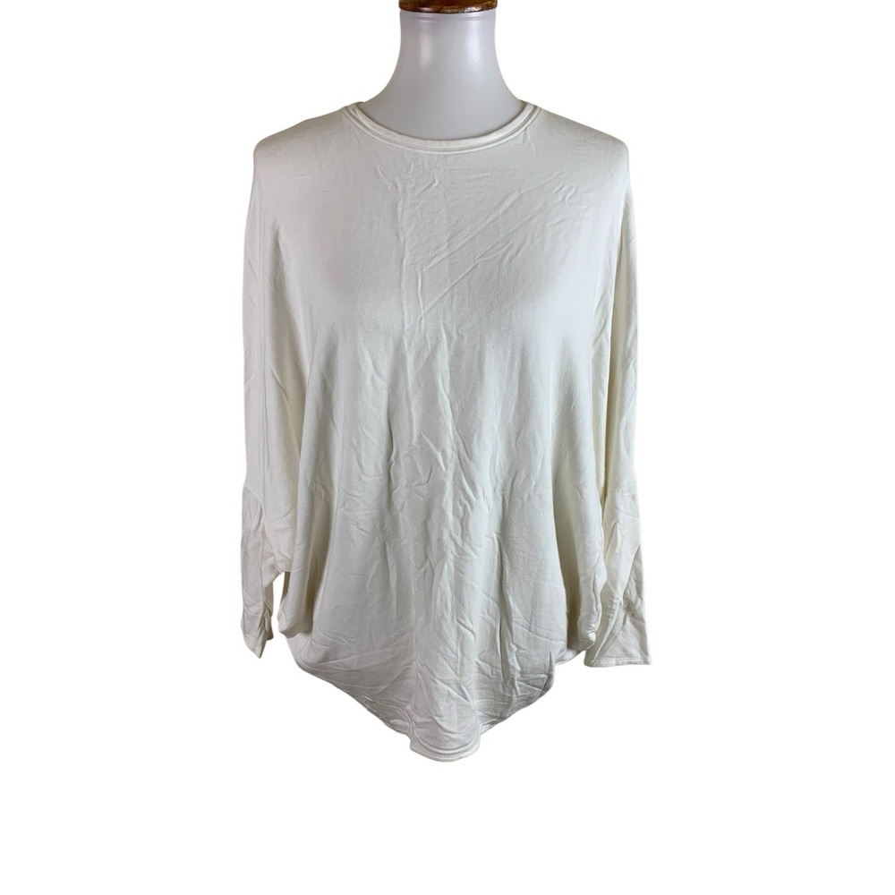 Helmut Lang Cream Long Sleeve Minimalist Boxy Tee Top Soft Stretch S